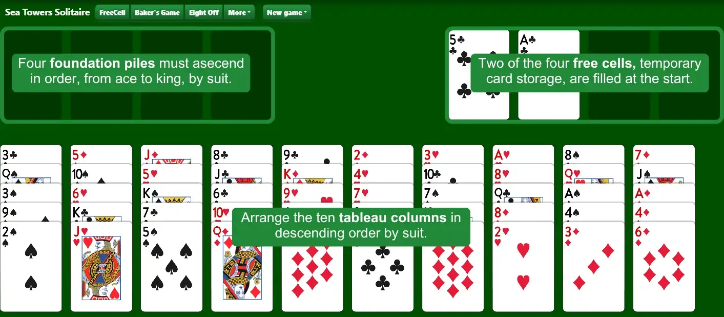 Seahaven Towers Solitaire setup